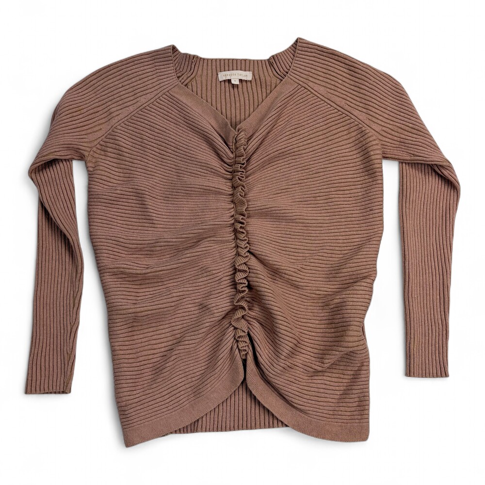 Rebecca Taylor Ruched Ribbed‎ V-Neck Sweater Sz S